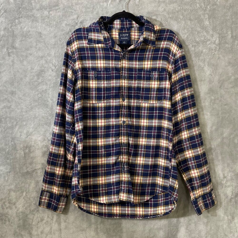 J.Crew Men's 100% Cotton Flannel Plaid shirt men’s Large Blue/pink